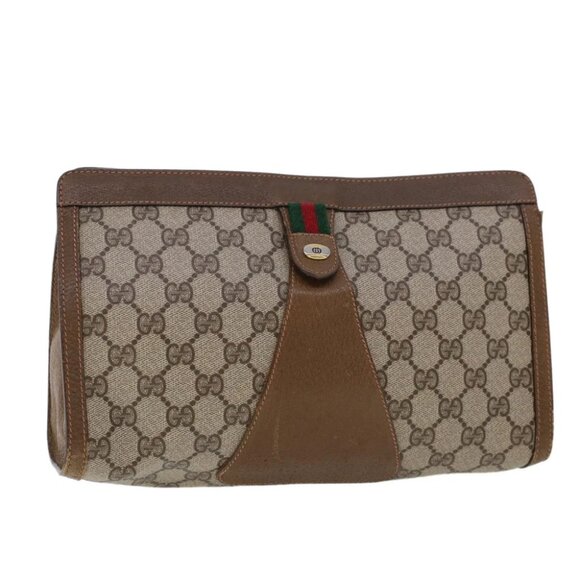 GUCCI GG Canvas Web Sherry Line Clutch Bag Beige Red Green 89.01.033 Auth am4410 - Picture 1 of 16